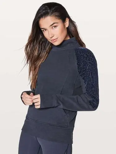 Lululemon [] Midnight Navy Blue Floral Flock Pullover Sweatshirt Thumbholes Sz 12 - Image 1