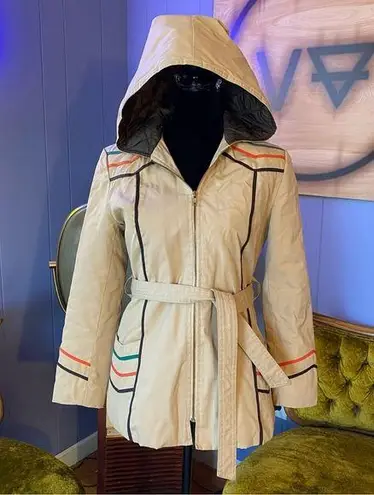 Vintage 70s/80s Casual Corner Striped Lightweight Puffer Jacket Size Small Tan