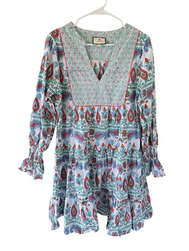 Tuckernuck Teal and Seagrass Block Print Kenzo Dress Blue Size XL