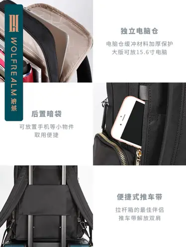 Black Nylon Backpack with Gold Hardware