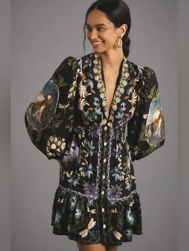 Farm Rio Black Winter Garden Mini Dress S