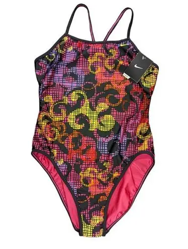 Nike  One Piece Practice Racing Swim Suit Black Colorful - Women's Size 12