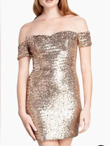 Dress the Population | Jada Gold Sequined Jersey Mini Dress Sz. Medium