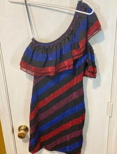 Diesel women's XXS one shoulder striped sparkle shimmer ruffle party dress NWD