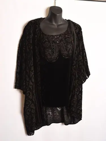 Velvet Burnout Kimono Cardigan + tank/shell Paisley Whimsygoth witchy sz L Boho Size L