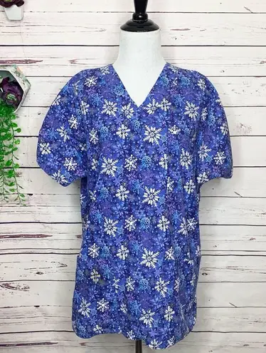Scrubstar Blue Winter Snowflakes Medical Scrubs Set Size Medium Scrub Top & Pants