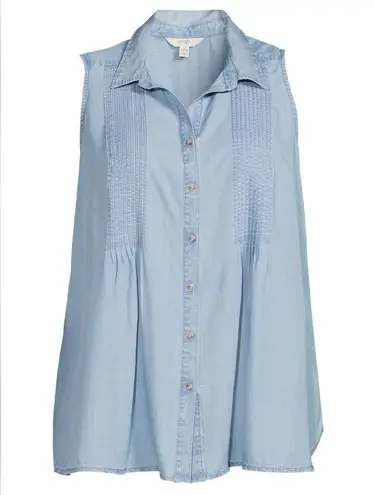 Terra & Sky  Plus Size Sleeveless Pintuck Shirt Women’s
2X Denim Blue Button Down