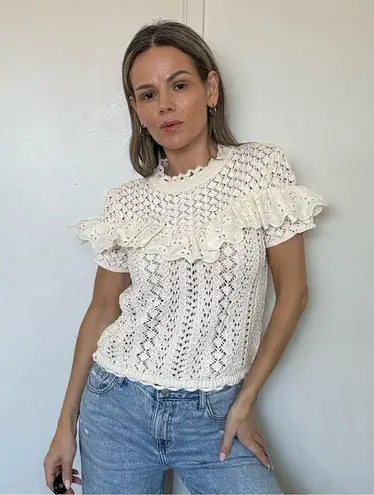 ZARA  crochet ruffle embroidered top