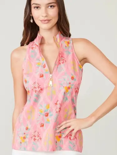 Spartina 449 Keira Queenie Topiary Pink Sleeveless Racer Back 1/4 Zip Top Small