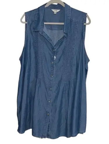 Terra & Sky  Blue Denim Sleeveless Top(Size 2X)