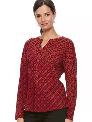 Dana Buchman Pullover Geometric Pattern Blouse- Red- Size L