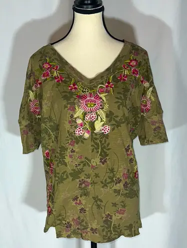 Sundance • Asymmetrical Army Green Pink Embroidered Flowers Rugged Size XS - Image 1