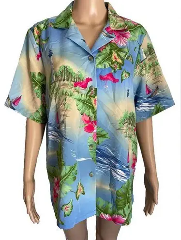 Bonworth Vintage  Women’s Size M Hawaiian Shirt Floral Lighthouse Beach Summer