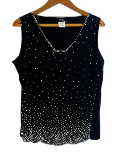 MSK Beaded Pearl Scallop Hem Sleeveless Dressy Cocktail Tank Blouse Size 1X Black