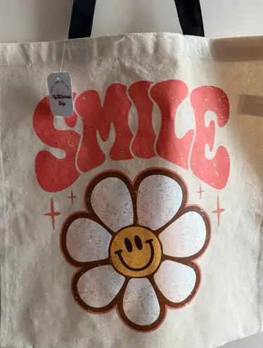 Handmade Sunflower smile distress design tote bag