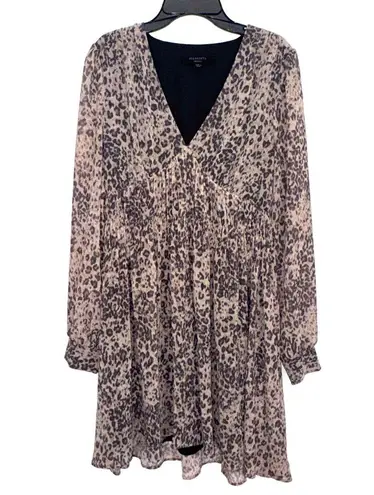 All Saints Kiana Patch Animal Print Long Sleeve Mini Dress Size Medium