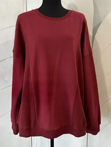 Textured Panel Deep Red Sweatshirt Crew Neck Long Sleeve Cozy Pullover Size XL