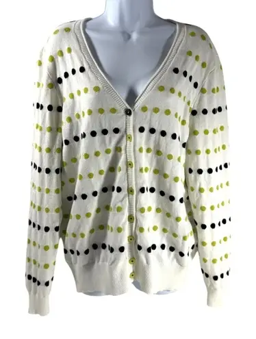 Spanner Golf Womens White Cardigan Size XXL Polka Dots Green & Black Preppy