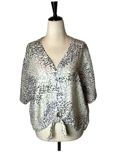 Rails Shirt Women Medium Ivory Linen Blend Thea The Rainbow Cheetah Print Blouse