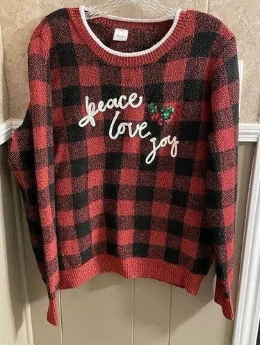 Holiday Time Red Christmas Sweater Women's Size Large (12-14) Buffalo Check