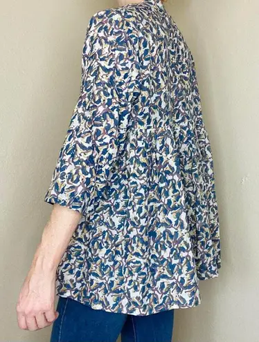 Creative Bee Blue Abstract Printed India Bohemian Open Light Cardigan