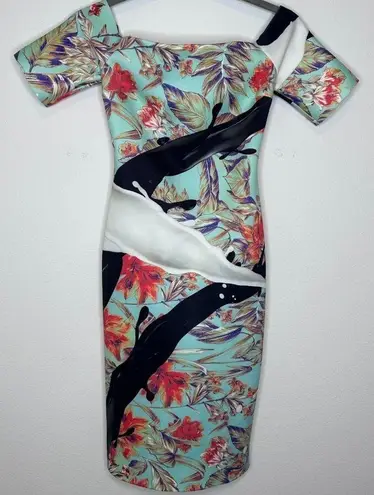 Clover Canyon Spilled Milk Off the Shoulder Bodycon Dress in Multi Size XS NWT