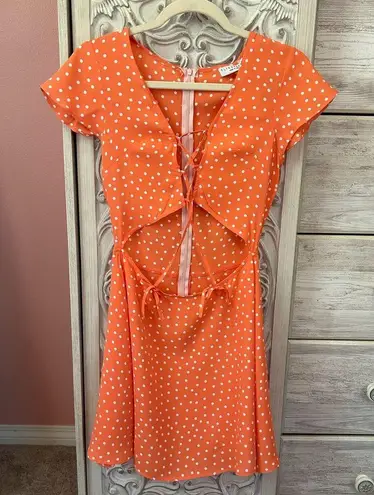 Flynn Skye peach polka dot balletcore ruffle short sleeve cutout mini NWT SZ SM
