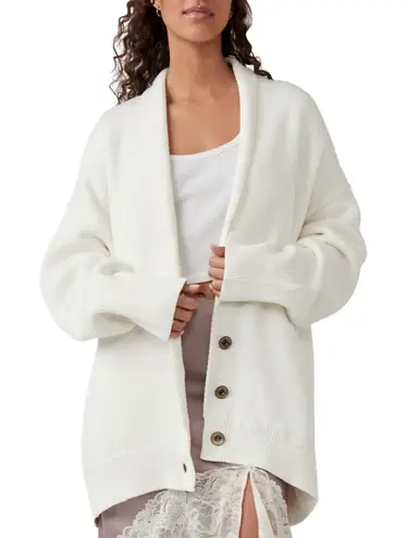 Free People  Chamomile Cardi Ivory Sz S Button Front Oversized Relaxed Fit Chunky