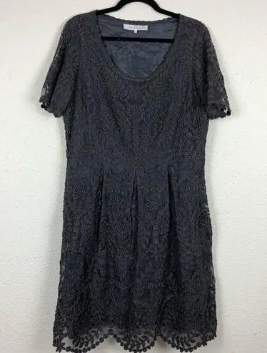 Gerard Darel Paris Brown Silk Lace Skater Dress Womens 12 Short Sleeve Formal