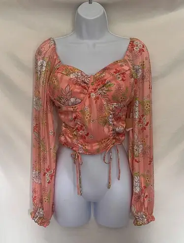 Madden NYC Corset Crop Womens Top Sz S Peach Milkmaid Y2K Coquette Fairy Floral Orange