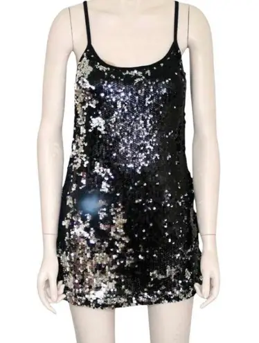 ENTI Flip Sequin Black & Silver Cami Sexy Stretch Cocktail Dress Small