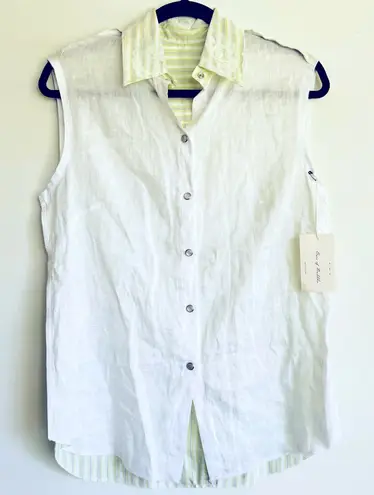 Ears Of Buddha Chrissy Sleeveless Silk Button Down Top Lace Detail Size XS White