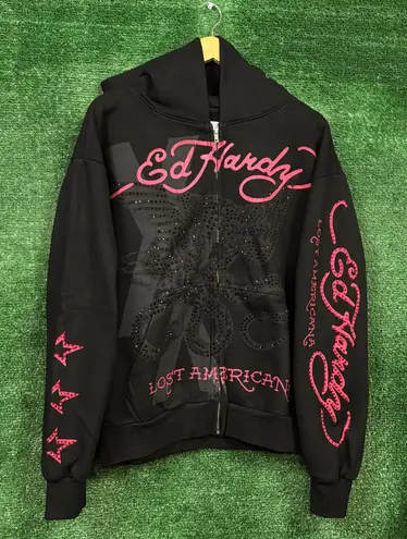 Ed Hardy x Machine Gun Kelly Lost Americana Oversized Zip-Up Hoodie Medium - Image 1