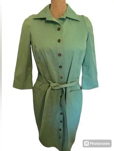 Bill Blass Sage Green Taffeta Button Front Belted Midi Dress Size 0 NWT
