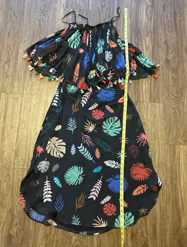 Carolina K 100% Silk Chiffon MIDI Floral Dress Tassel Detail Size Medium