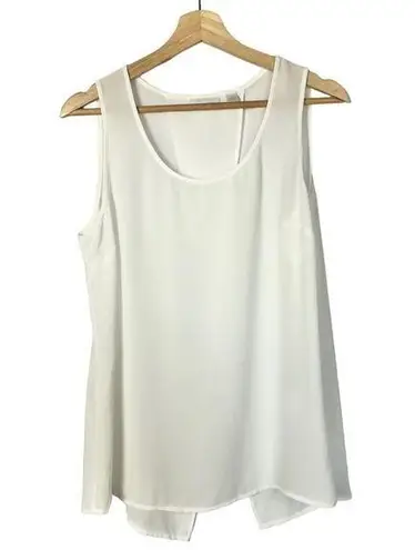 New York & Company White Chiffon Split Back Tank Top M Size M