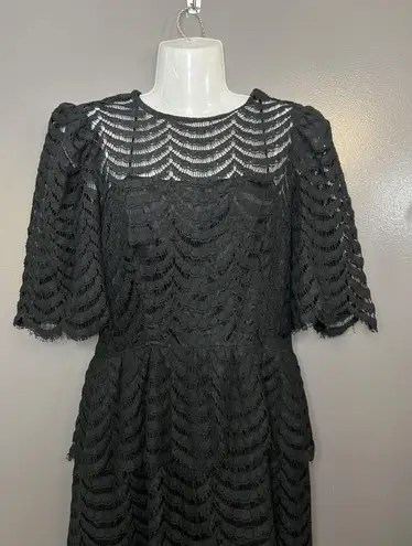 Vintage Kappi Dress Womens Small Black Lace Peplum Midi Cocktail Made USA 80s