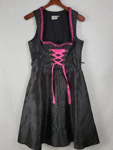 Landhaus Dress Size M Black Pink Rhinestone Rose Oktoberfest Dirndl Corset Size M