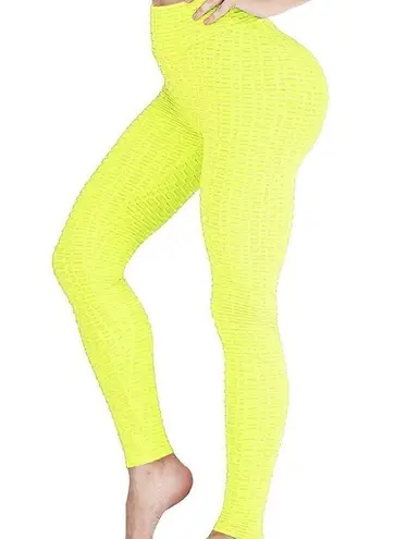 Women’s Leggings/High Waisted Yoga Pants Textured Neon Yellow Fabric Size S NEW