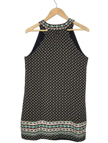 THML Faye Boho A Line Embroidered Halter V Neck Geometric Dress Navy L