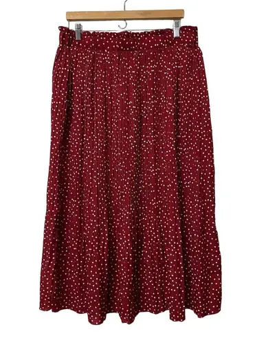 Exlura Midi Skirt High Waist Swing Pleated Red Polka Dot Women's Sz 2XL