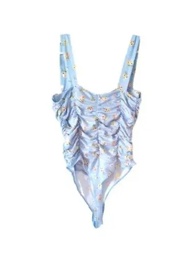 Haute Monde  Bodysuit with Bra Corset Size M Light Blue with Small Yellow Flowers