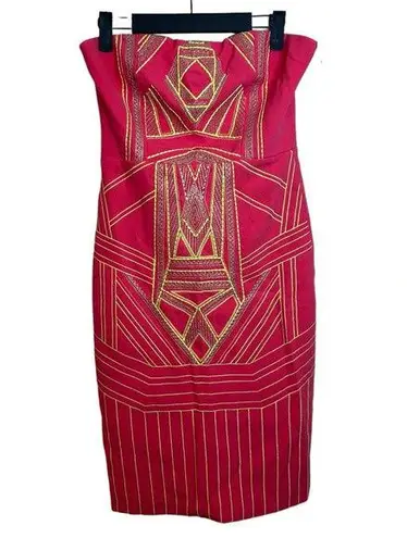 Champagne & Strawberry Embroidered Neon Strapless Dress Pink