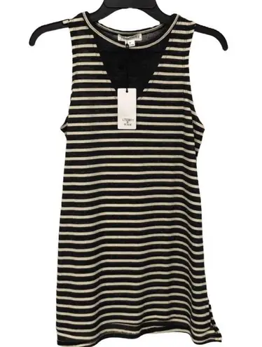 Love Riche Sleeveless Black Ivory Striped W/ Mesh Tank Top Women's Size S Small