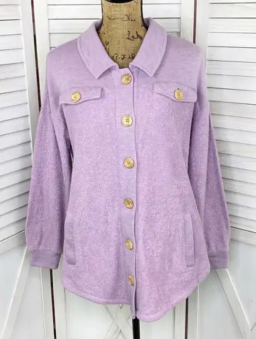 Soft Surroundings Terry Knit Button Front Shirt Jacket Shacket Lavender Small