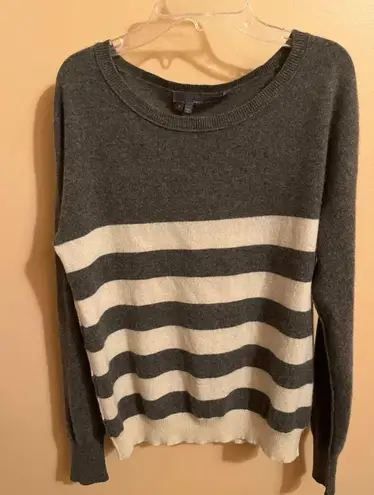 360 Cashmere Gray & White Striped Sweater