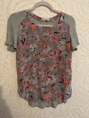 Rebecca Taylor Floral Print 100% Silk Short Sleeve Top