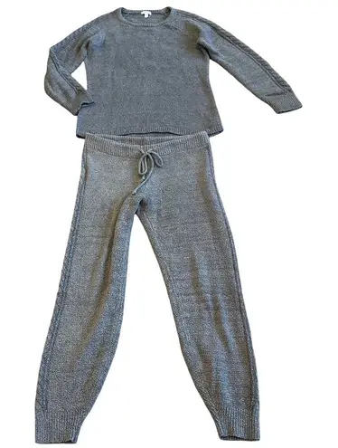 P.J. Salvage Two Piece Loungewear Set Grey Fuzzy Sweater Jogger Pants Size Small Gray