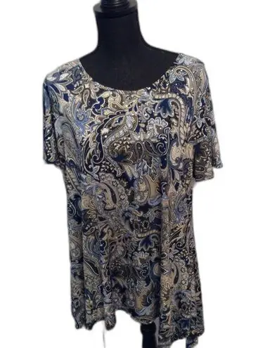 Asymmetrical Plus size 1X Short Sleeve Top Color Changing Diamonds Flowy Blue