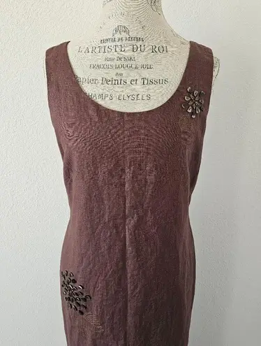 Yves Cossette Depeche Mode Vintage Brown Linen Embroidered Dress Size 10